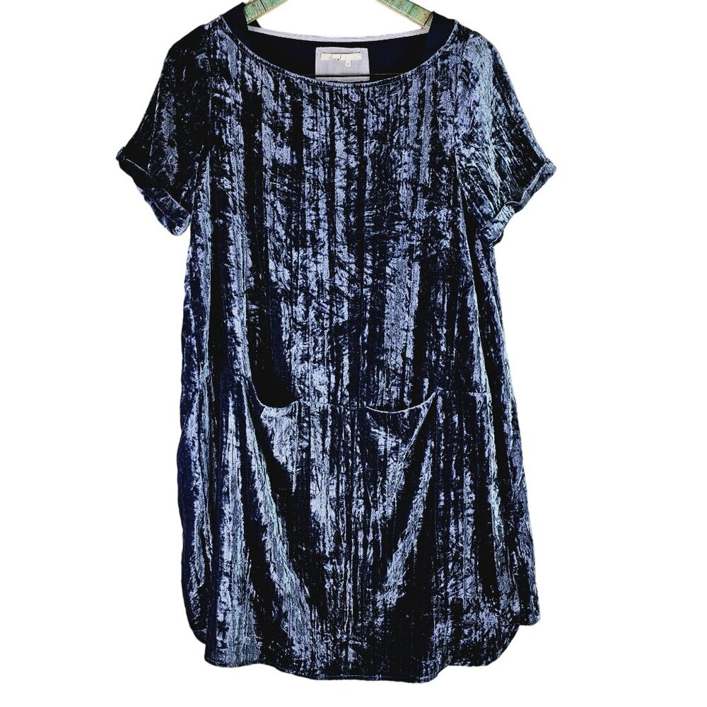 Floreat Anthropologie Blue Crushed Velvet Front Pocket Dress, NWOT, Sz XS - Picture 2 of 10